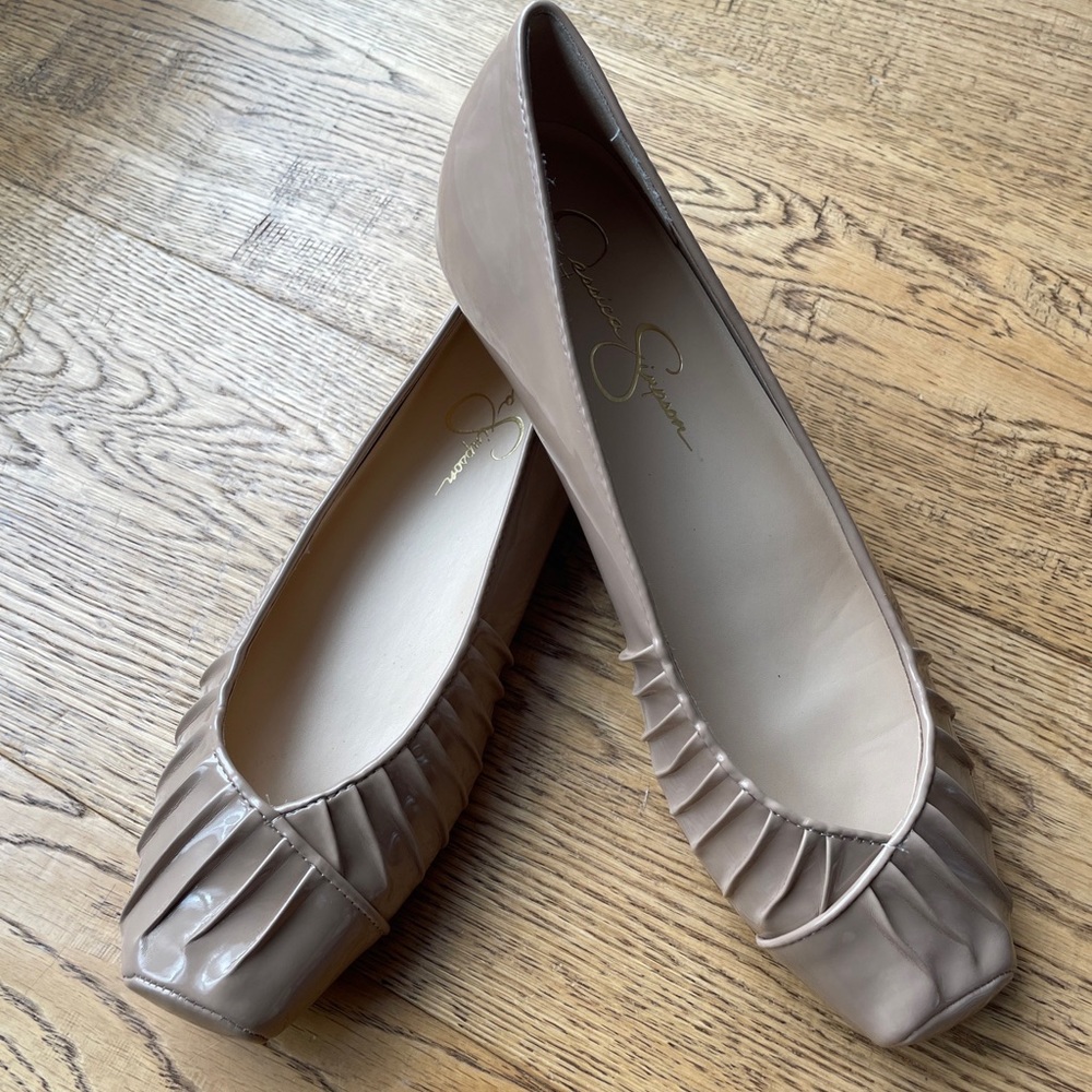 SOLD NEW Jessica Simpson Leather Ballet Flats Pleated Square Toe Size 9.5